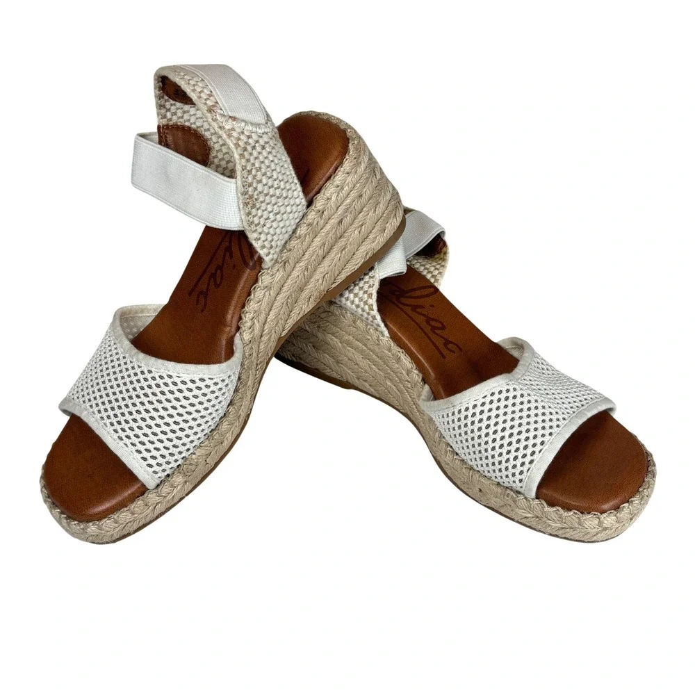 Zodiac Noreen Espadrille Wedge Sandals White Mesh Strap Boho Coastal Casual Sz 6